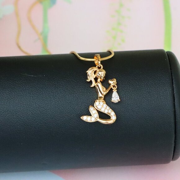 "Mermaid Rose Gold Pendant with Crystals, XPPT1291 - Picture 5 of 11